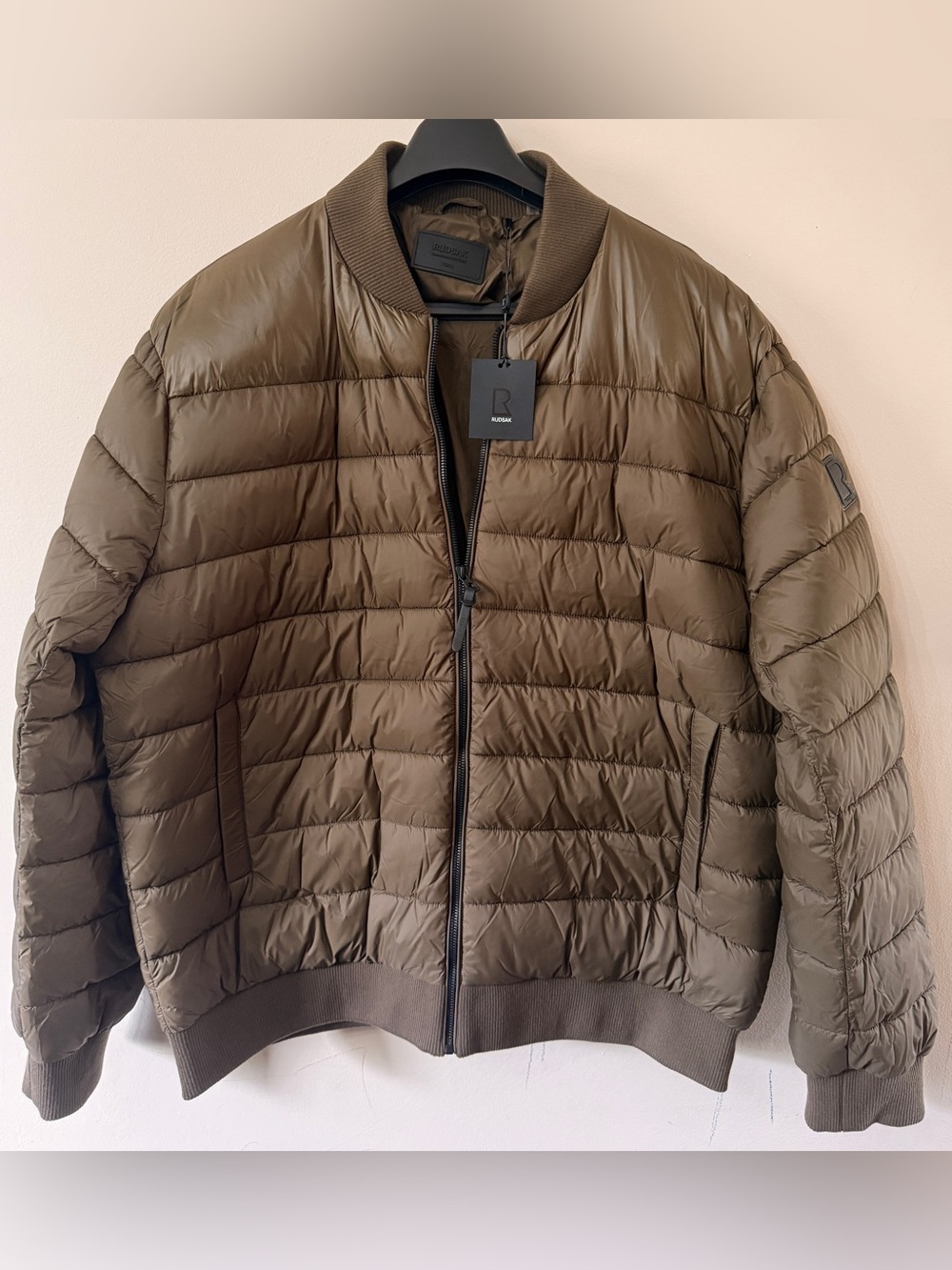 RUDSAK Men's Olive Quilted Puffer Bomber Jacket(brand new)